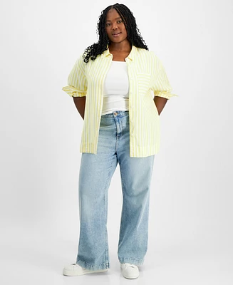 On 34th Plus Stripe Relaxed-Fit Button-Up Shirt, Created for Macy's