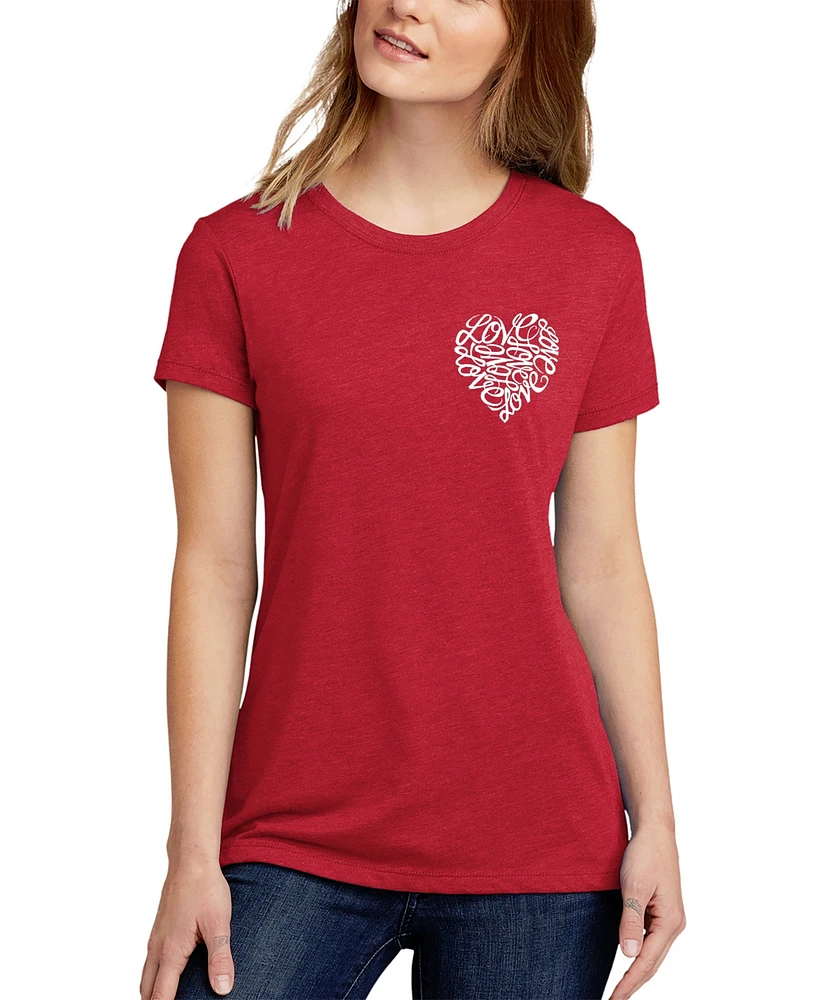 La Pop Art Women's Premium Blend Word Cursive Heart T-Shirt