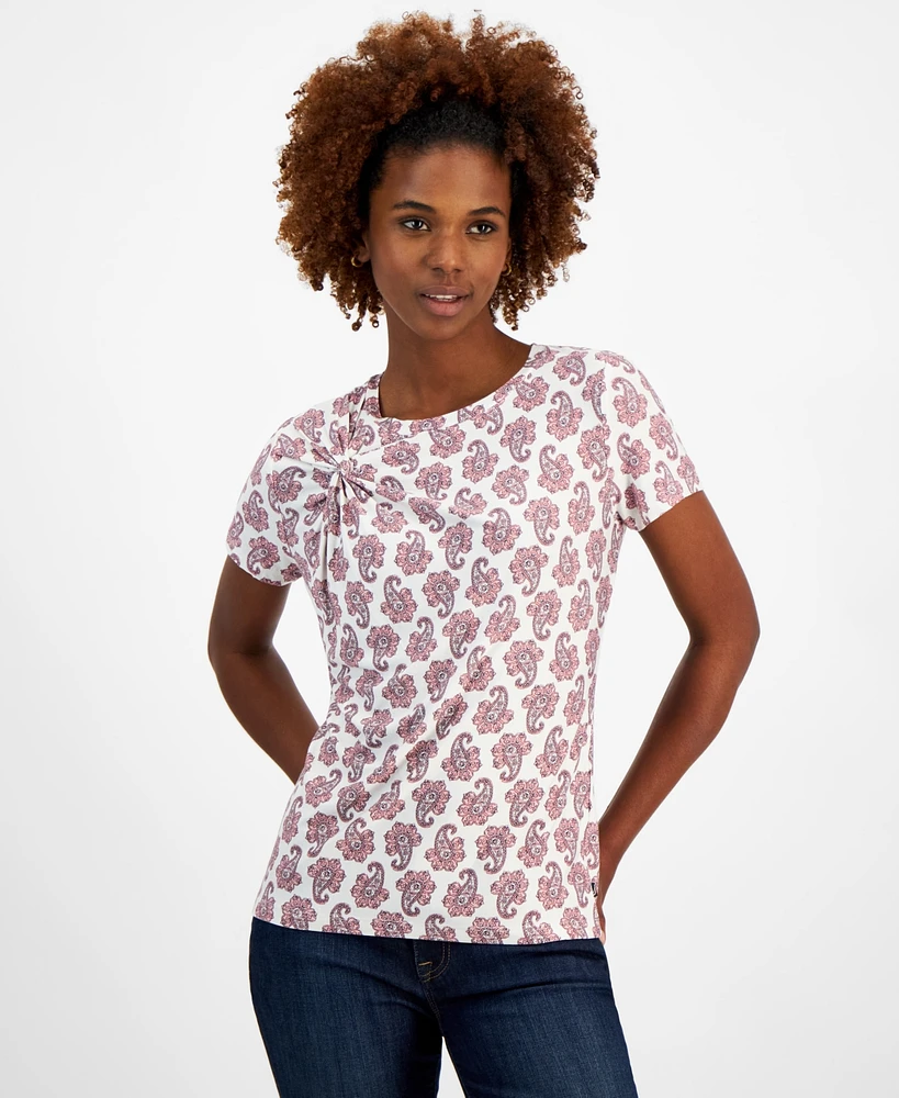 Nautica Jeans Women's Paisley Twist-Accent Crewneck T-Shirt
