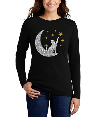 La Pop Art Women's Word Cat Moon Long Sleeve T-Shirt