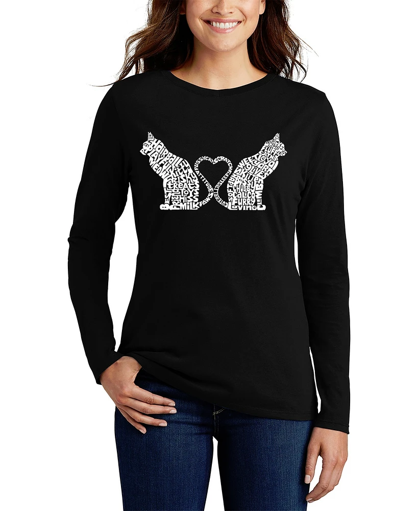 La Pop Art Women's Word Cat Tail Heart Long Sleeve T-Shirt