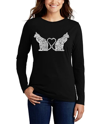 La Pop Art Women's Word Cat Tail Heart Long Sleeve T-Shirt