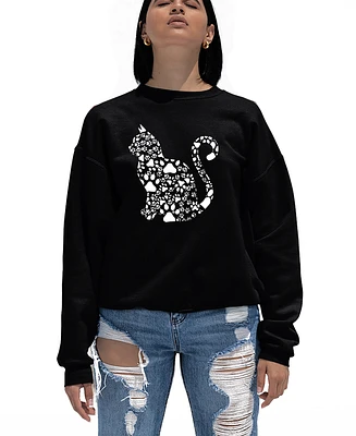 La Pop Art Women's Word Cat Paws Crewneck Sweatshirt