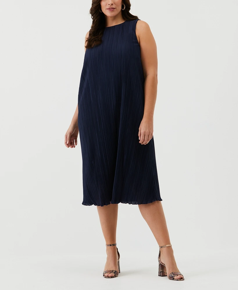 Ella Rafaella Plus Partially Lined Plisse Sleeveless Midi Dress