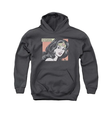 Wonder Woman Boys Youth She Persisted Pull Over Hoodie / Hooded Sweatshirt