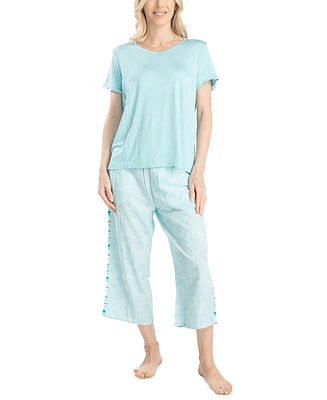 Muk Luks Women's 2-Pc. Coastal Life Cropped Pajamas Set