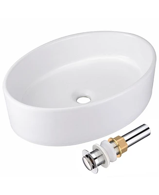 Yescom Aquaterior Oval Porcelain Ceramic Bathroom Vessel Sink Basin with Chrome Drain