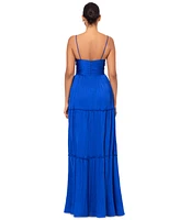 Betsy & Adam Women's Pleated Tiered Gown