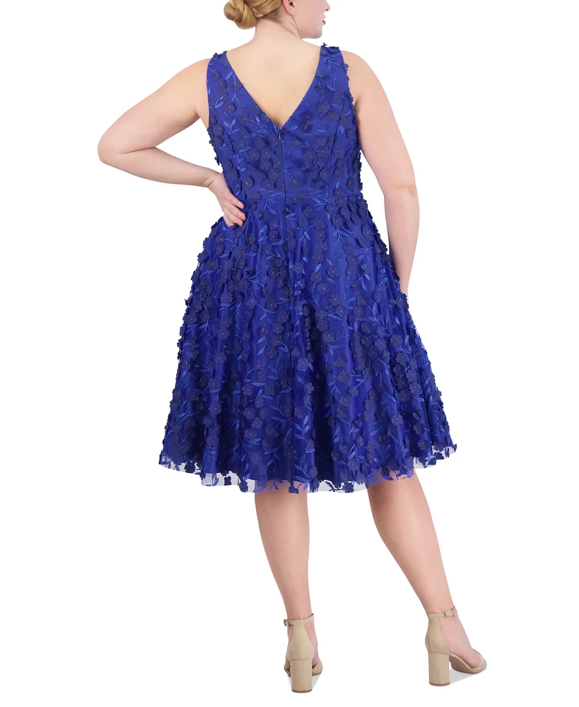 Eliza J Plus 3D Floral Sleeveless Midi Dress