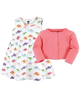 Hudson Baby Baby Girls Hudson Cotton Dress and Cardigan Set