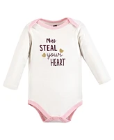 Hudson Baby Girls Cotton Long-Sleeve Bodysuits, Steal Your Heart