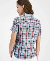 Nautica Jeans Women's Patchwork Plaid Cotton Shirt