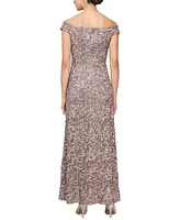 Alex Evenings Petite Sequin-Lace Off-The-Shoulder Gown