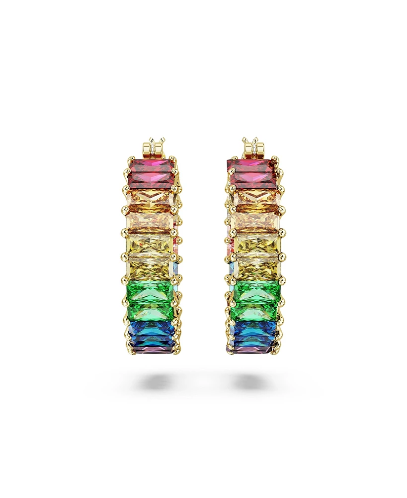 Swarovski Multicolored Baguette Cut Gold-Tone Plated Matrix Hoop Earrings