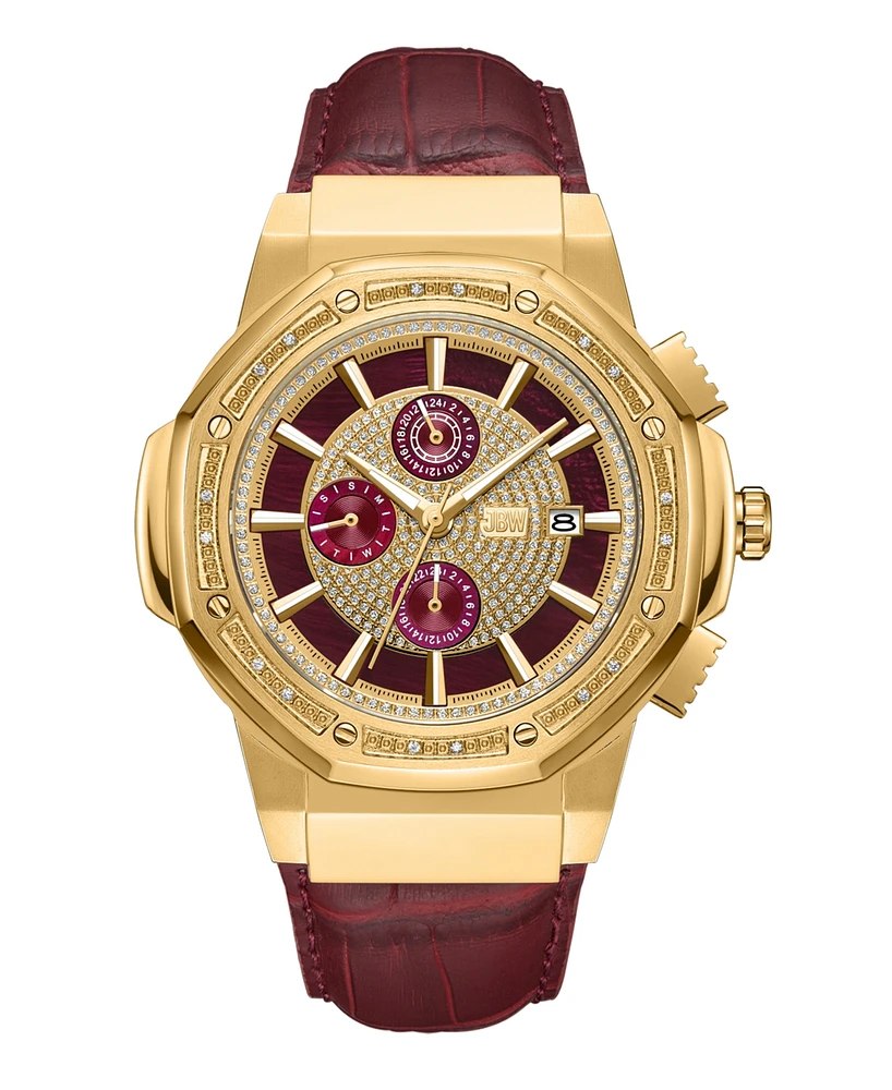 Jbw Men's Saxon Multifunction Maroon Genuine Leather Watch, 48mm