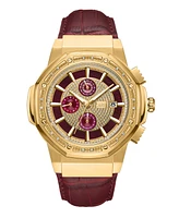 Jbw Men's Saxon Multifunction Maroon Genuine Leather Watch, 48mm