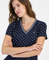 Nautica Jeans Women's Dot-Print V-Neck Short-Sleeve Top