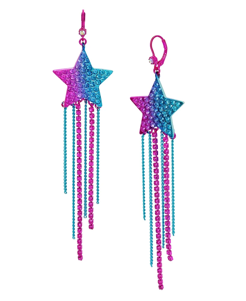 Betsey Johnson Faux Stone Pave Star Fringe Chandelier Earrings