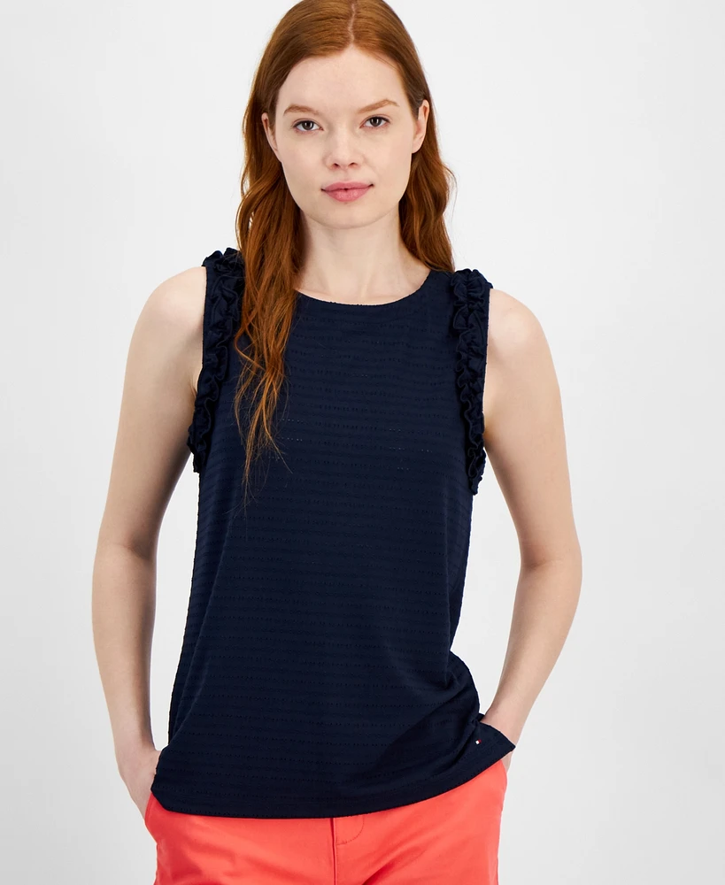 Tommy Hilfiger Women's Solid-Color Textured Ruffled Tank Top