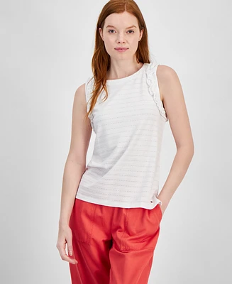 Tommy Hilfiger Women's Solid-Color Textured Ruffled Tank Top