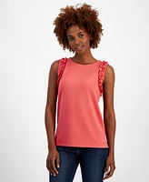 Tommy Hilfiger Women's Solid-Color Textured Ruffled Tank Top