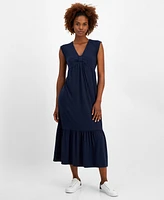 Tommy Hilfiger Women's Solid Tiered Sleeveless Midi Dress