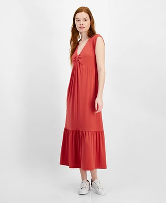 Tommy Hilfiger Women's Solid Tiered Sleeveless Midi Dress