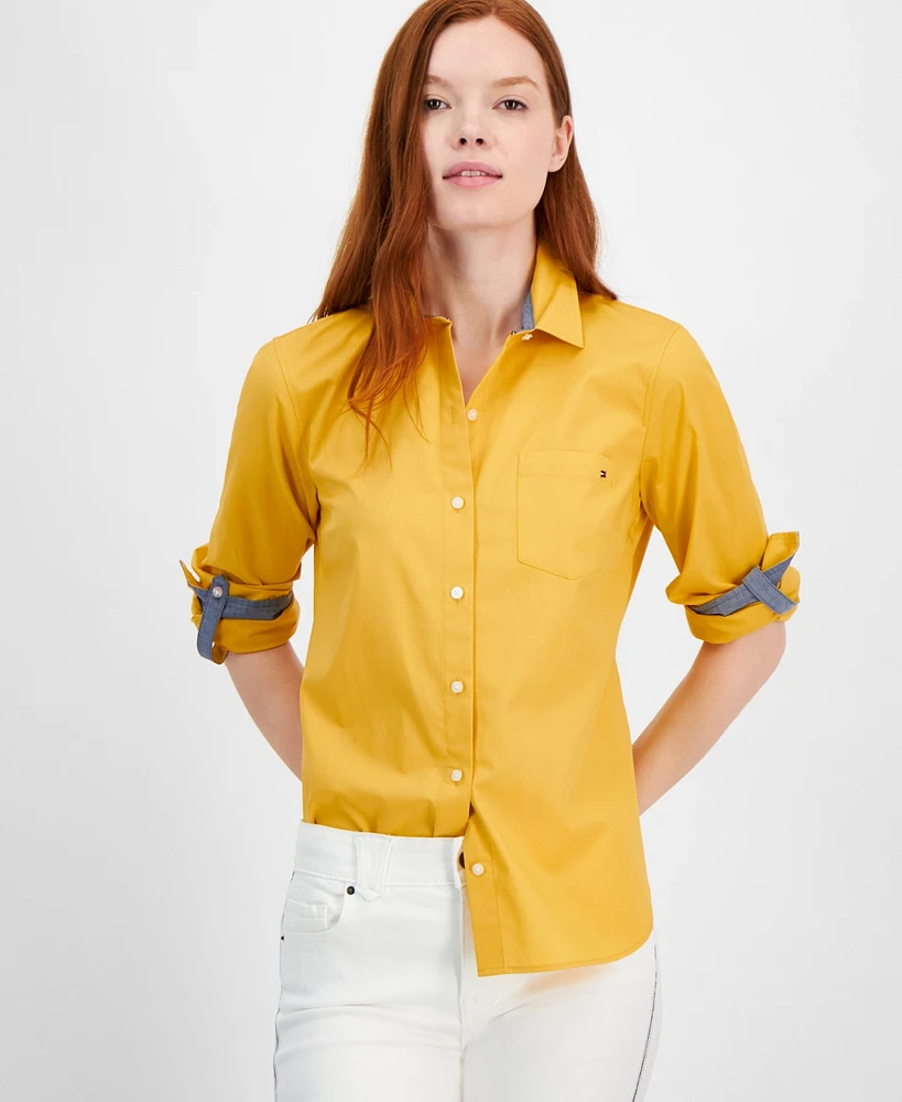 Tommy Hilfiger Women's Cotton Roll-Tab Button Shirt