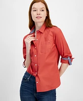 Tommy Hilfiger Women's Cotton Roll-Tab Button Shirt