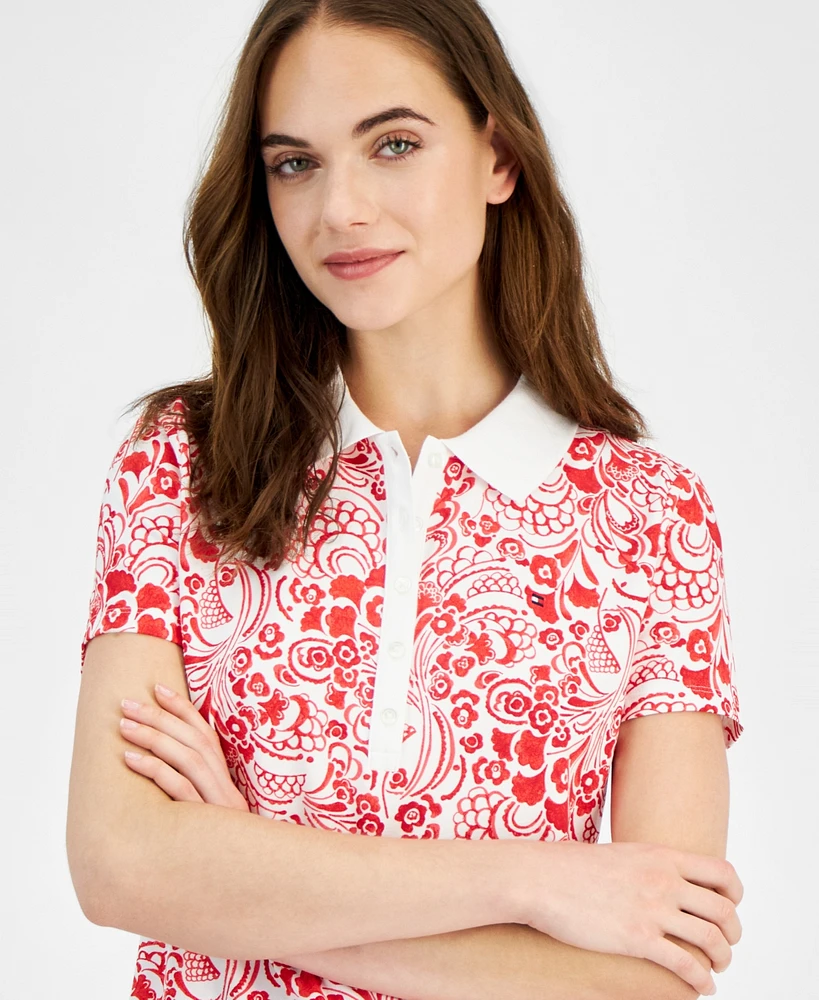 Tommy Hilfiger Women's Floral-Print Short-Sleeve Polo Top