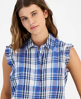 Tommy Hilfiger Women's Plaid Collared Sleeveless Top