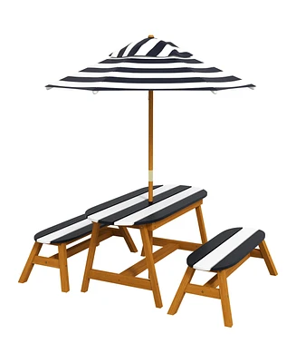 Outsunny Kids Picnic Table Set w/ Removable Umbrella for 4 Age 3-8 Years