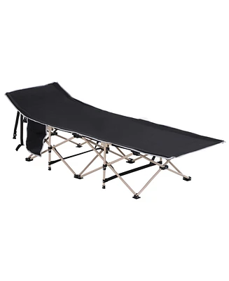 Outsunny Folding Camping Cots Outdoor Portable Camping Sleeping Bed, Black
