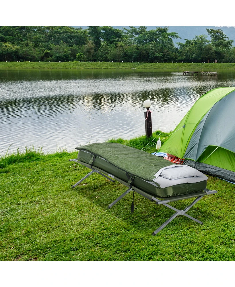 Outsunny Folding Camping Cot w/ Mattress, Sleeping Bag, Pillow, Bag, Green