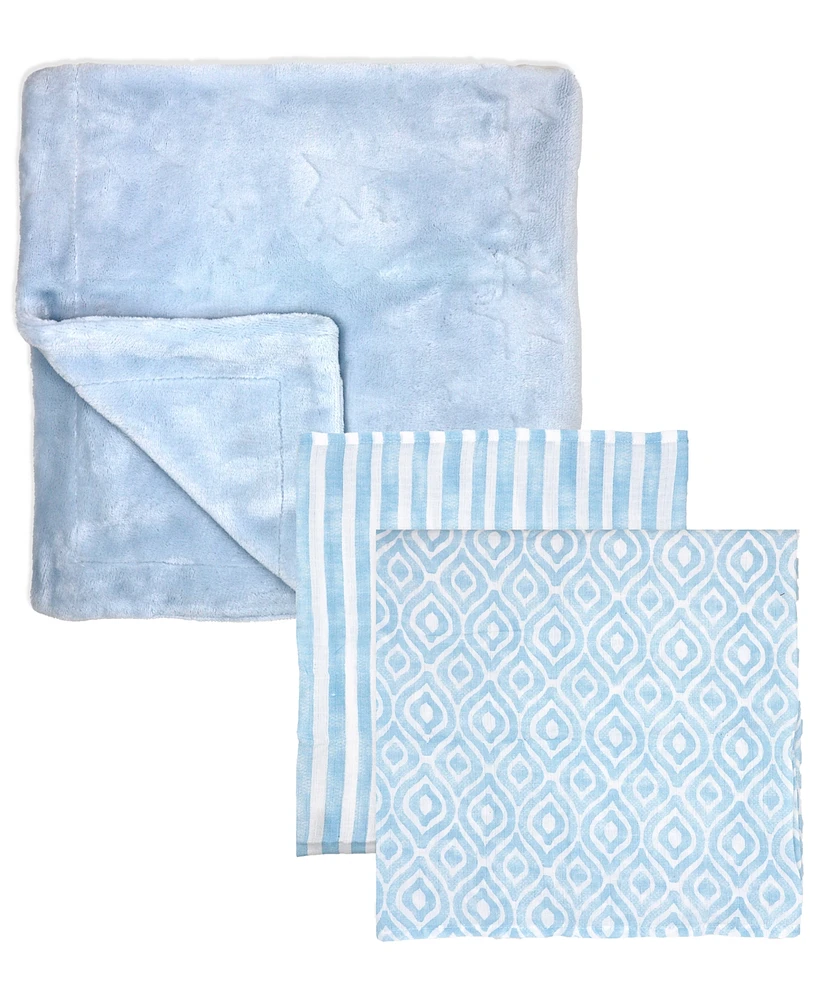 Amor Bebe Baby Boys Luxury Plush Baby Blankets, 3 Piece Gift Set