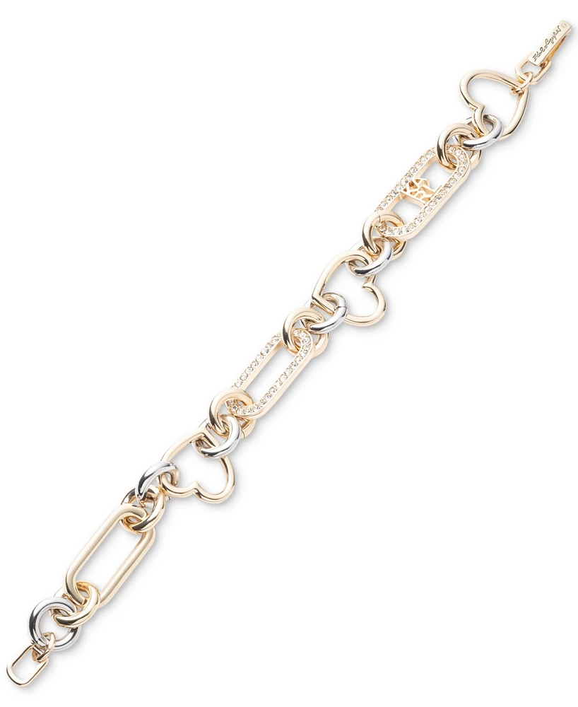 Karl Lagerfeld Paris Two-Tone Heart & Pave Logo Link Flex Bracelet