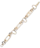 Karl Lagerfeld Paris Two-Tone Heart & Pave Logo Link Flex Bracelet