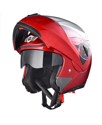 Ahr Run-m Full Face Flip up Modular Motorcycle Helmet Dot Approved Dual Visor Motocross Red Xl