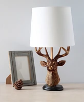Simple Designs Woodland 17.25" Tall Rustic Antler Copper Deer Bedside Table Desk Lamp with Tapered White Fabric Shade