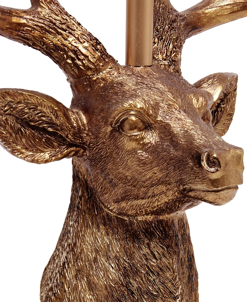 Simple Designs Woodland 17.25" Tall Rustic Antler Copper Deer Bedside Table Desk Lamp with Tapered White Fabric Shade