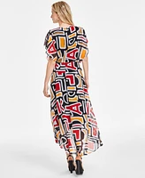 Karl Lagerfeld Paris Women's Printed High-Low Flutter-Sleeve Dress