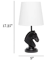 Simple Designs 17.25" Tall Polyresin Decorative Chess Horse Shaped Bedside Table Desk Lamp with White Tapered Fabric Shade
