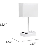 Simple Designs 15.3" Tall Modern Rectangular Multi-Use 1 Light Bedside Table Desk Lamp with 2 Usb Ports and Charging Outlet