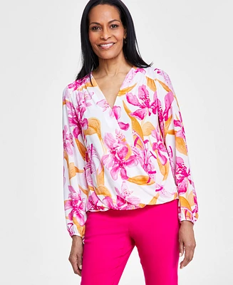 I.n.c. International Concepts Women's Printed Surplice Top, Created for Macy's