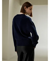 V-Neck Relaxed Fit Wool Cashmere Blend Sweater for Women