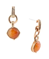 Barse River Rocks Genuine Orange Quartz and Golden Bronze Abstract Drop Earrings