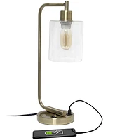 Lalia Home Modern Iron Desk Lamp with Usb Port and Glass Shade, Antique Brass