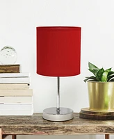 Creekwood Home Nauru 11.81" Traditional Petite Metal Stick Bedside Table Desk Lamp Chrome with Fabric Drum Shade