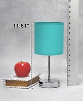 Creekwood Home Nauru 11.81" Traditional Petite Metal Stick Bedside Table Desk Lamp Chrome with Fabric Drum Shade