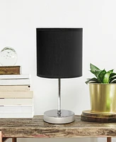 Creekwood Home Nauru 11.81" Traditional Petite Metal Stick Bedside Table Desk Lamp Chrome with Fabric Drum Shade